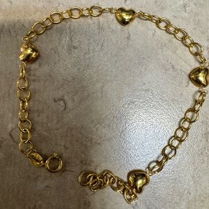 Bracelet 18K Gold Heart Chain 7 inches